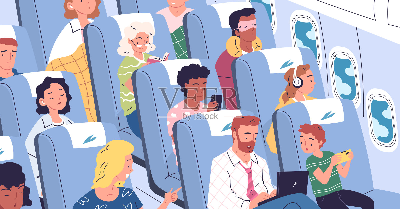 乘飞机旅行的人插画图片素材