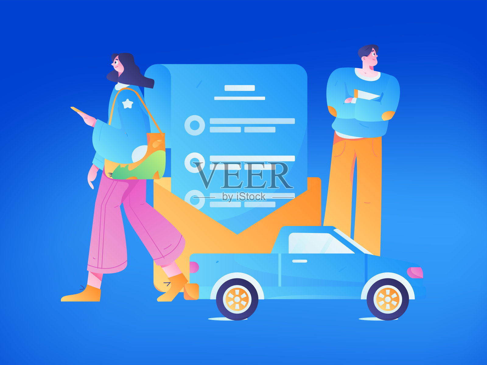 购买汽车保险平面字符矢量概念操作说明插画图片素材