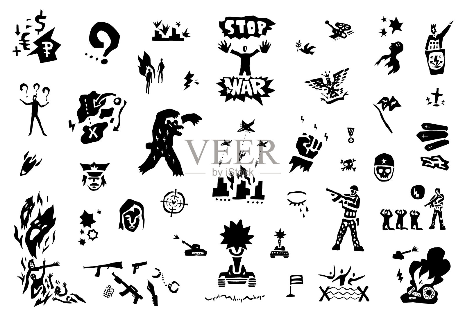 战争和军事矢量图标,图形轮廓背景插画图片素材