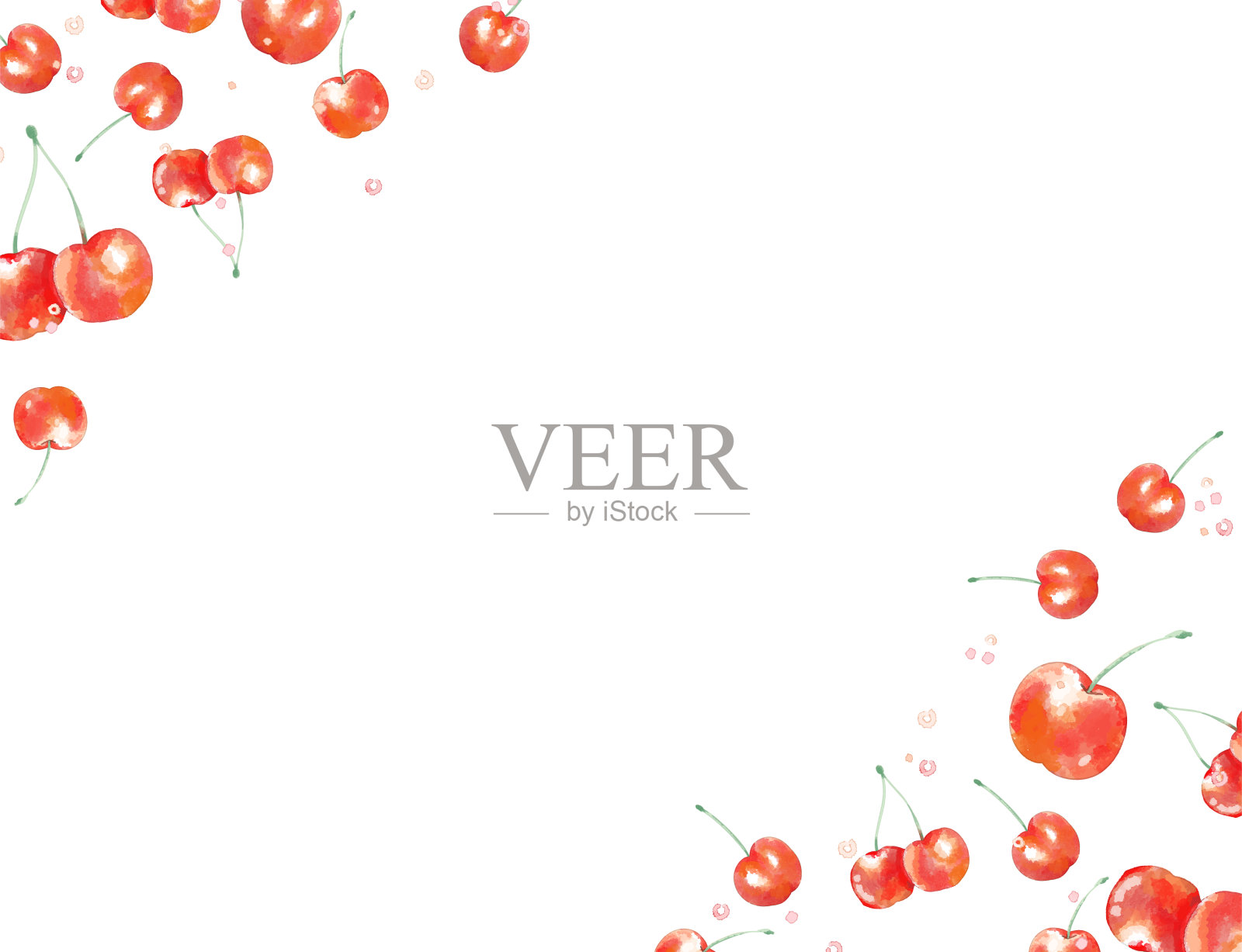 水彩背景材料与樱桃。插画图片素材