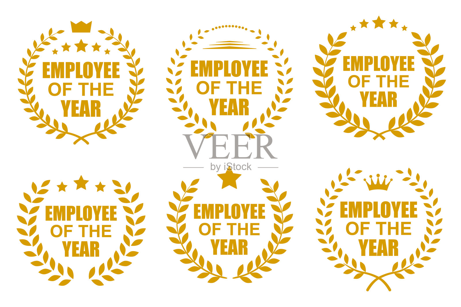 员工与桂冠集图标-股票矢量插画图片素材