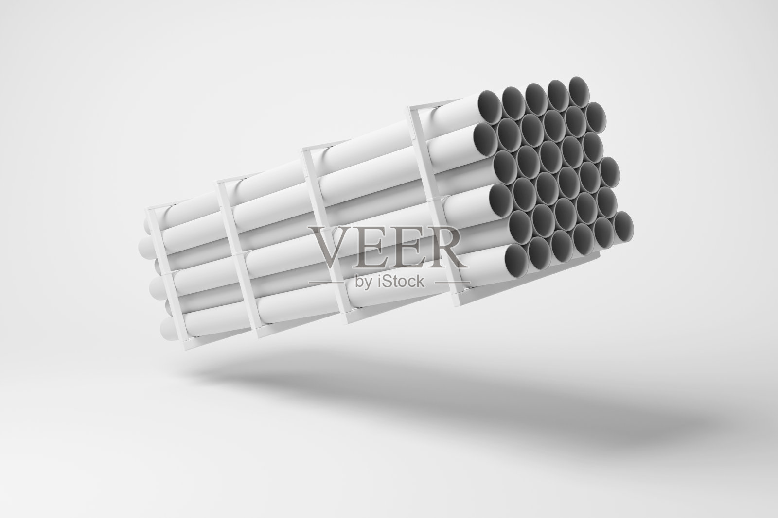 托盘的管道漂浮在半空中的白色背景在单色和极简主义。说明建筑业的概念照片摄影图片