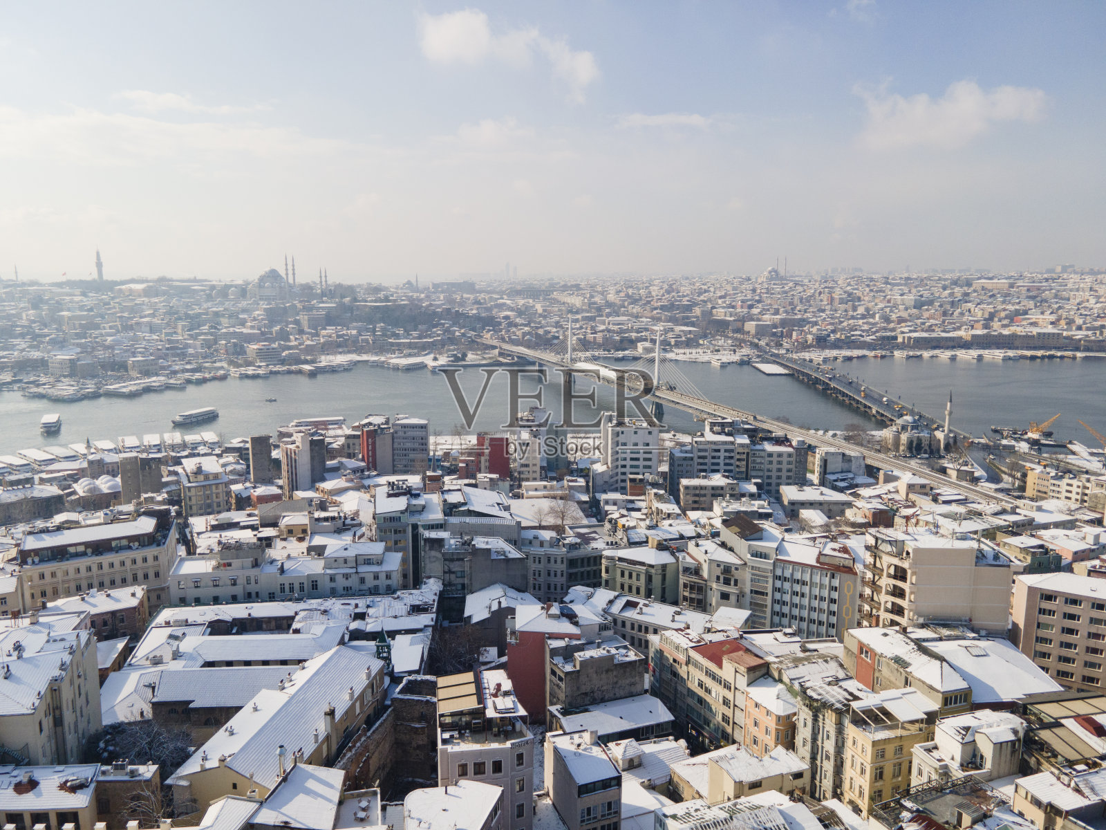 冬季的加拉塔无人机摄影,加拉塔贝奥格鲁,土耳其伊斯坦布尔(土耳其)照片摄影图片