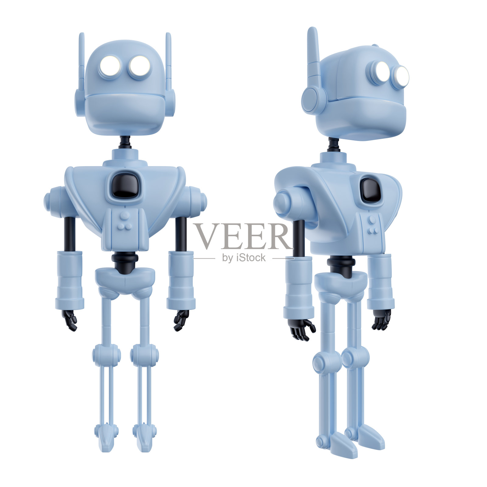 机器人在现实的卡通风格。有趣的科技人物设计。概念艺术在线助手,机器人或有趣的助手。渲染3d插图。可爱的颜色现代生物。照片摄影图片