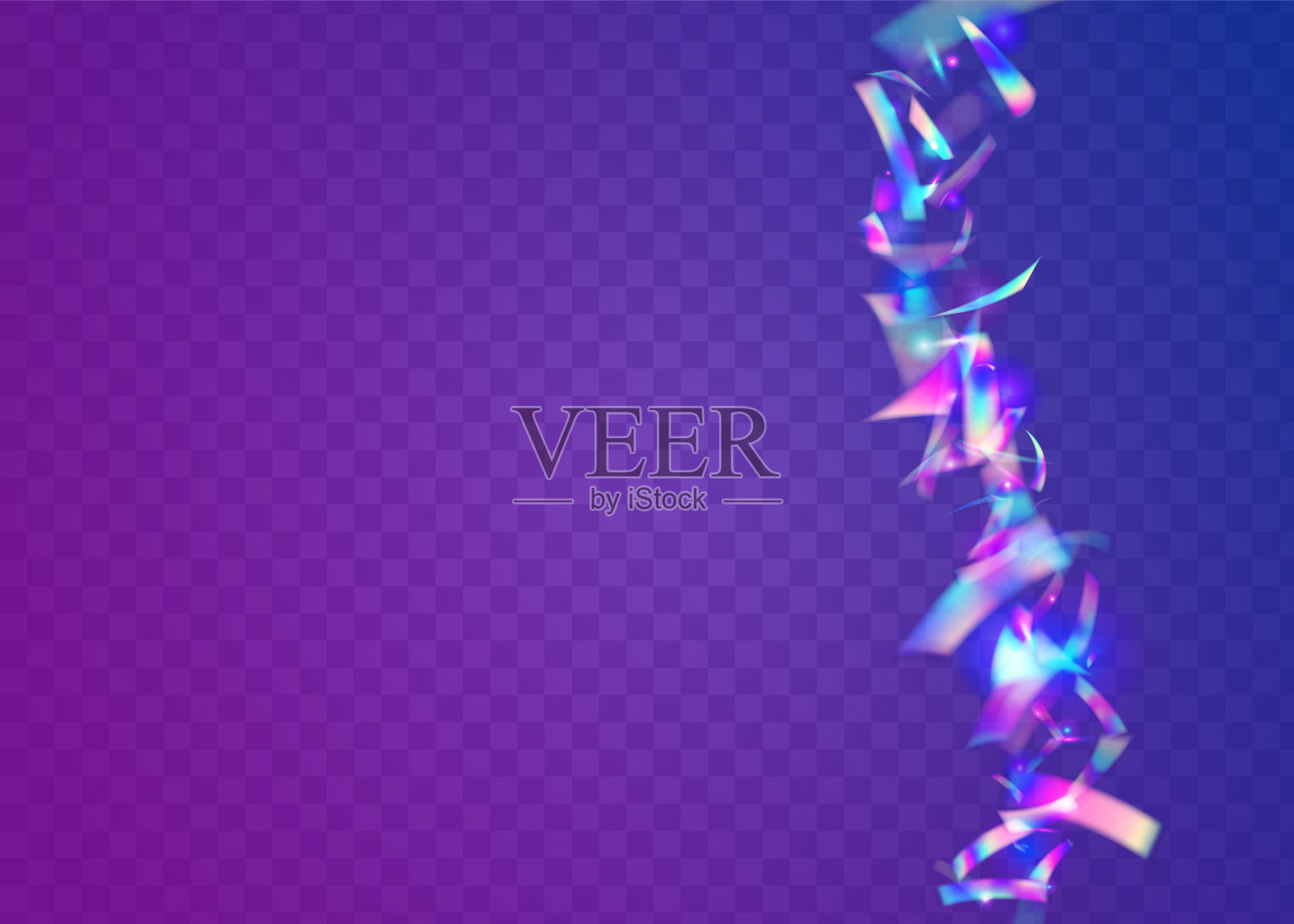 透明的金属丝。水晶艺术。蓝色金属五彩纸屑。克丽丝特尔蓝宝石。复古的耀斑。飞行箔。派对节日模板。彩虹眩光。紫色透明金属丝插画图片素材