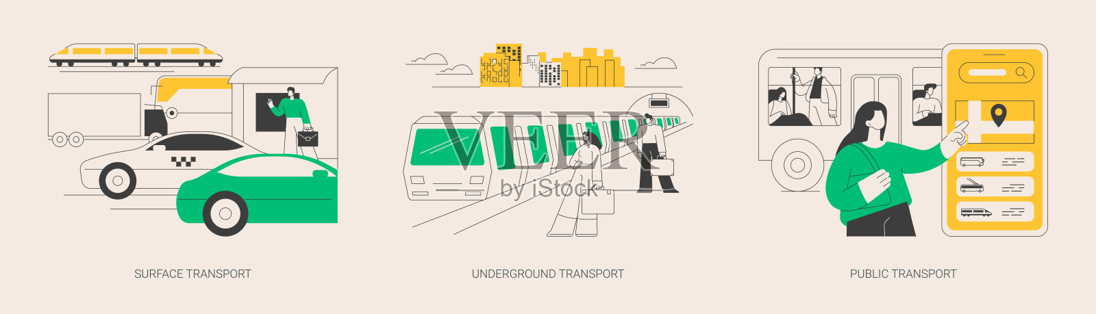 公共交通系统抽象概念矢量插图。插画图片素材