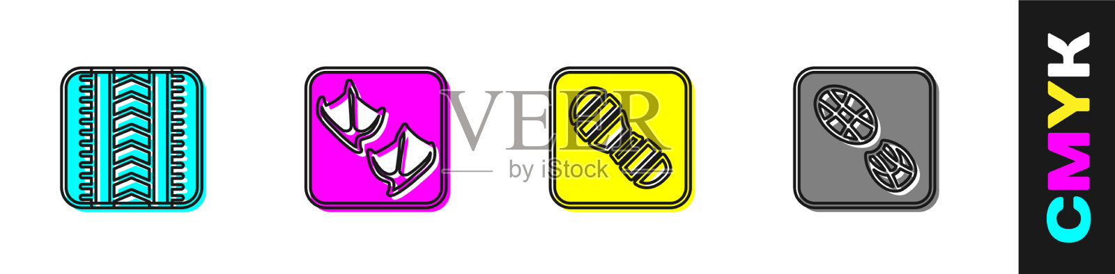 设置轮胎印海鸥爪印人类插画图片素材