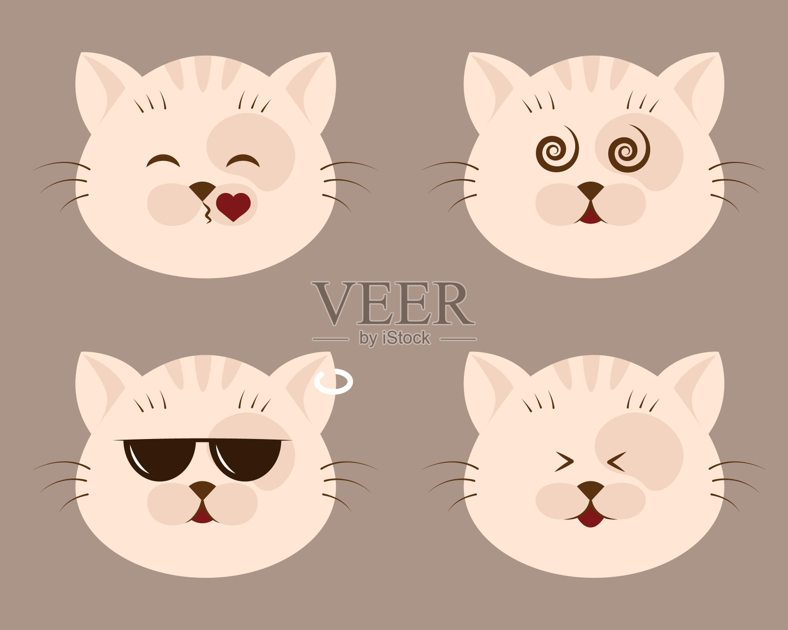 一组猫的表情向量插画图片素材