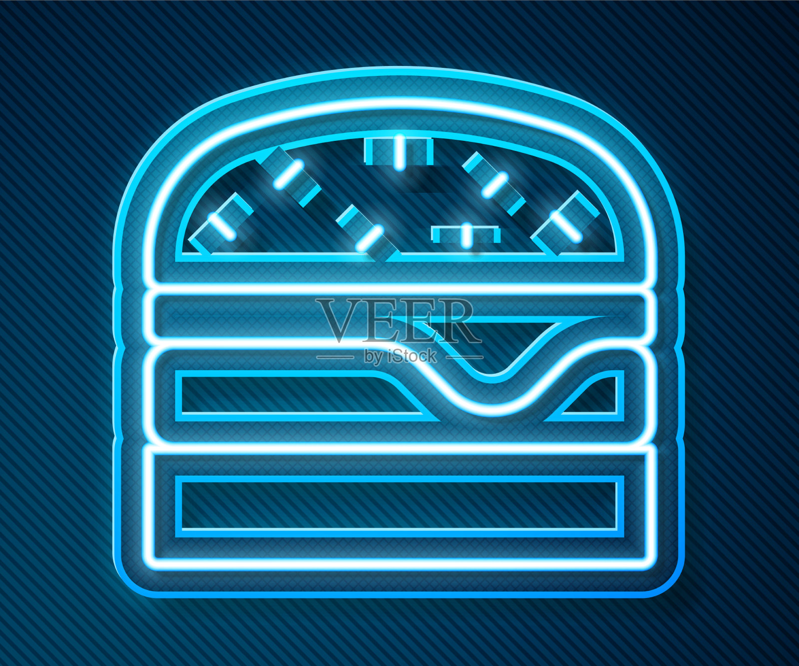 发光的霓虹灯线汉堡图标孤立在蓝色插画图片素材