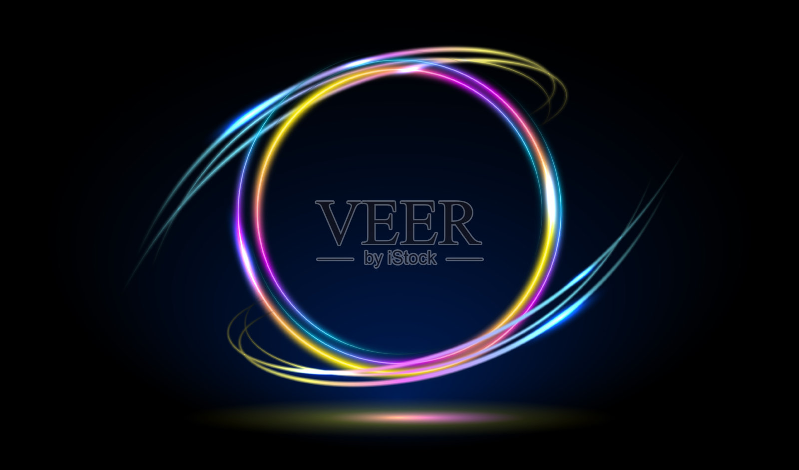 未来的科幻现代霓虹渐变发光的圆圈框架上的横幅黑暗的空背景。矢量复古紫色,粉红色,蓝色,紫罗兰色的灯光。复古霓虹灯招牌插画图片素材
