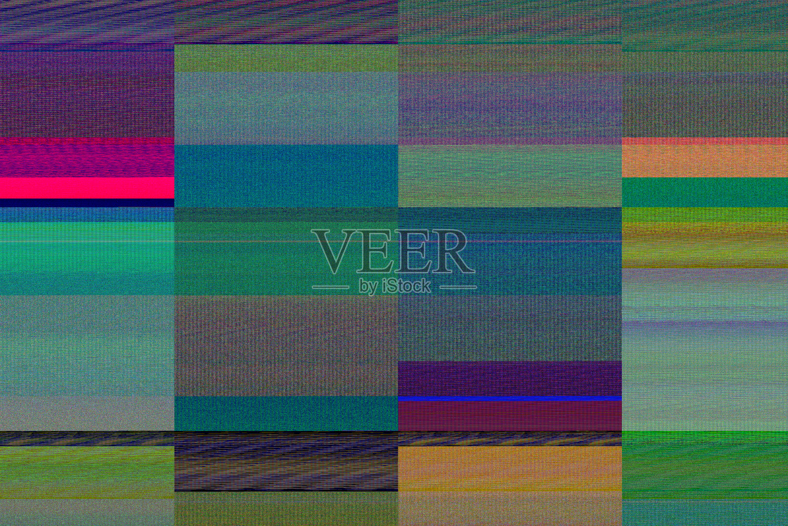 视频屏幕损坏。广播错误。一层方形的多色图案。照片摄影图片