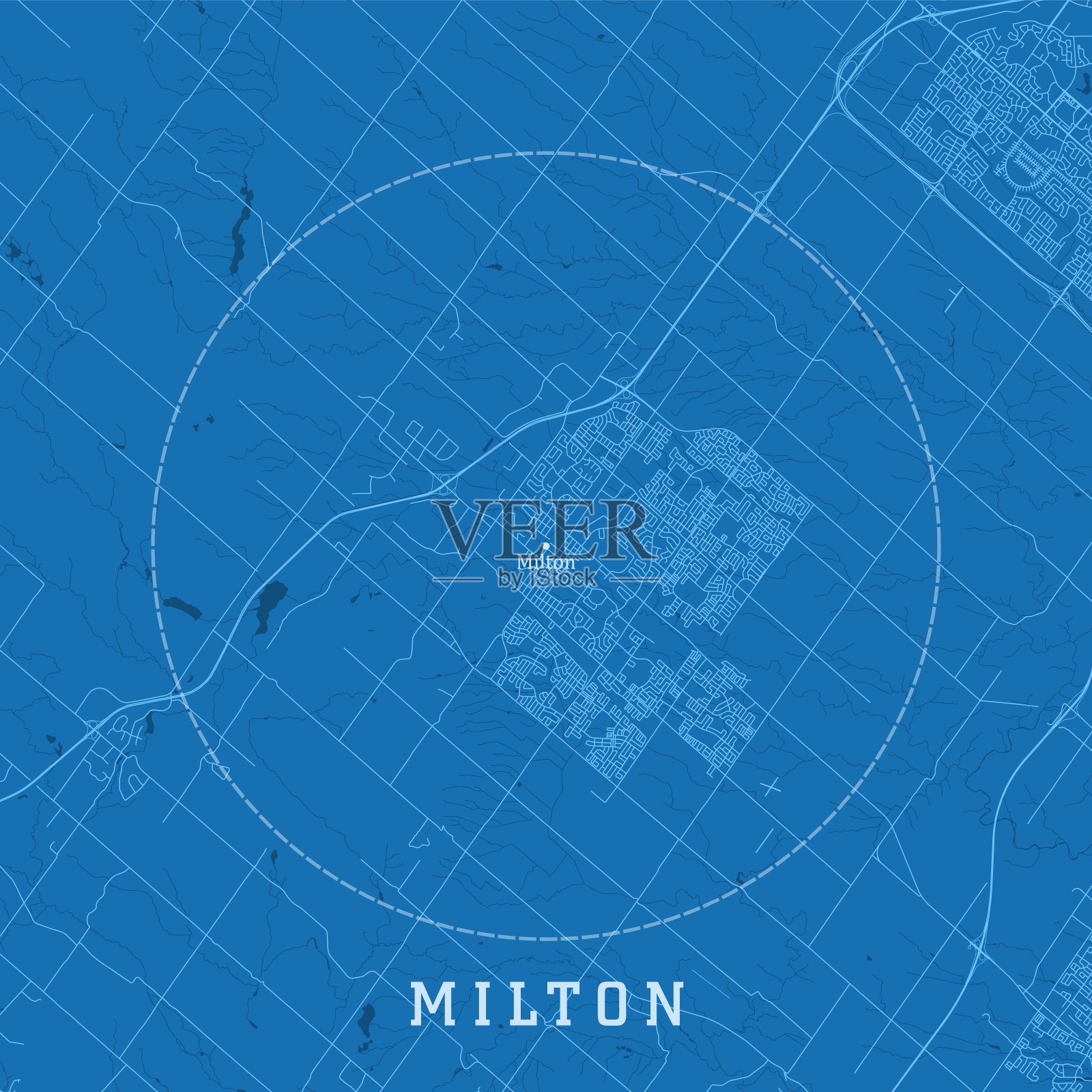 弥尔顿在城市矢量道路地图蓝色文本插画图片素材