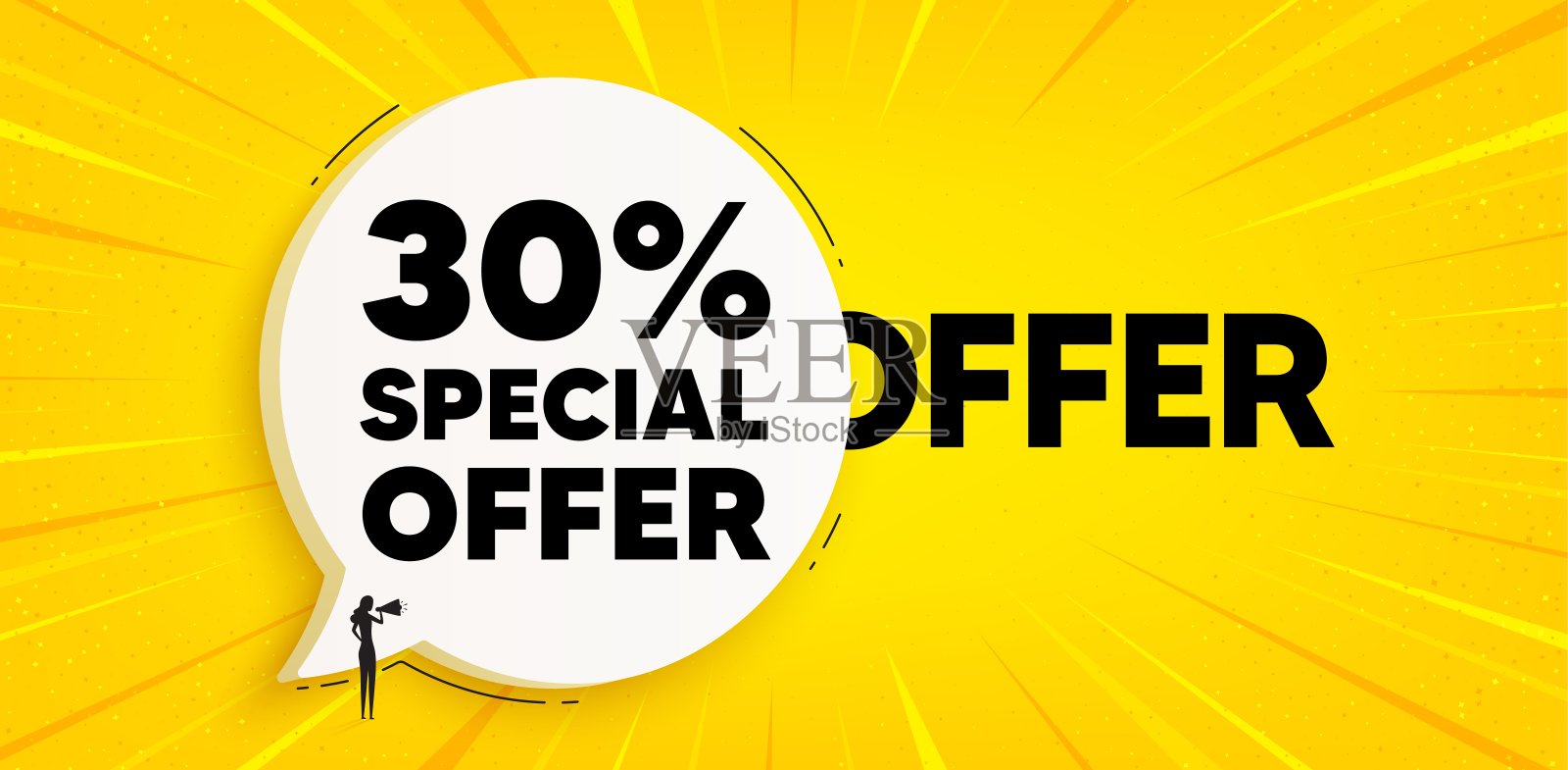 七折优惠。销售价格促销标志。聊天语音气泡横幅。向量插画图片素材