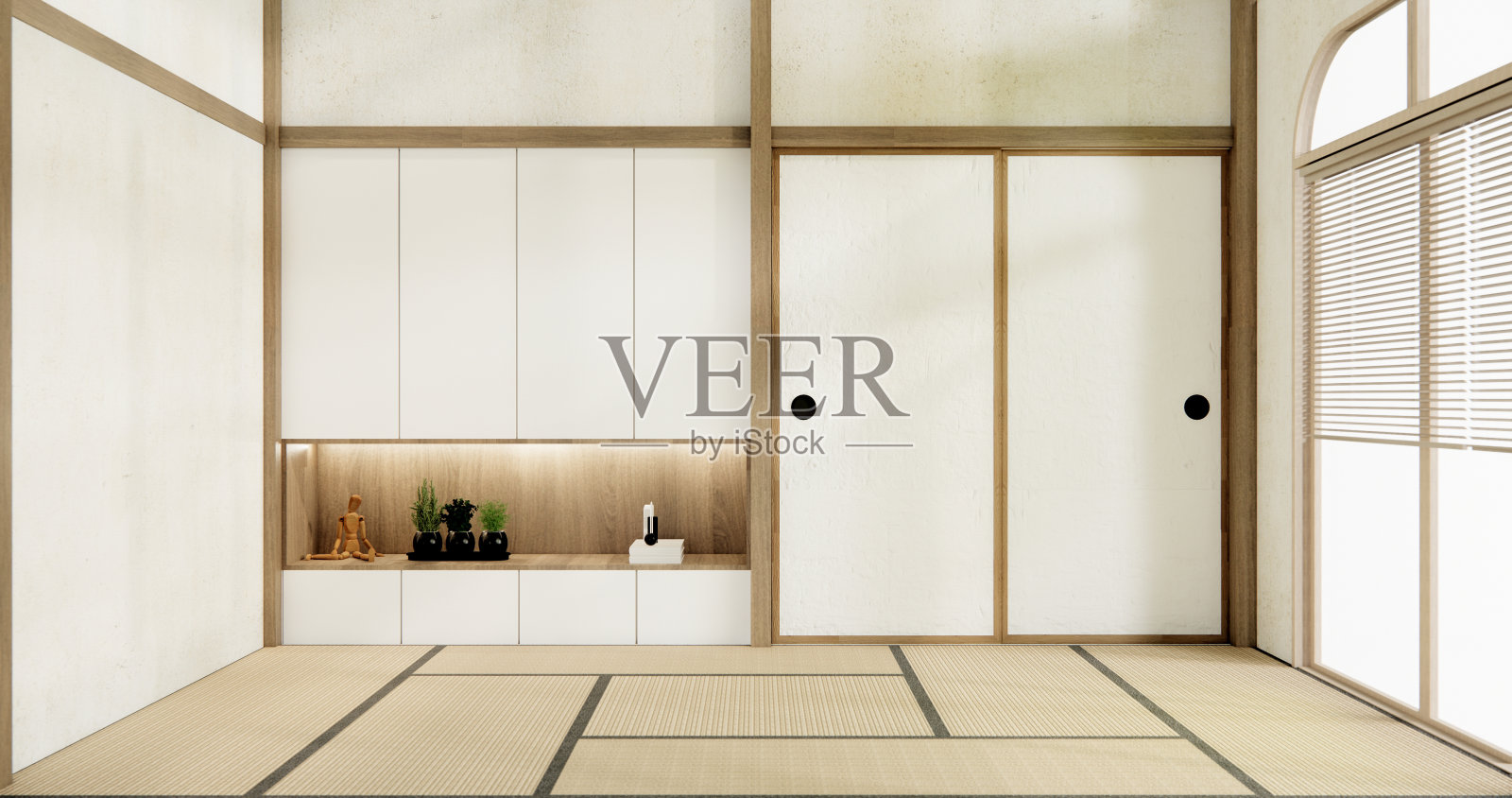 无印良品空室日式简约内饰。三维渲染照片摄影图片