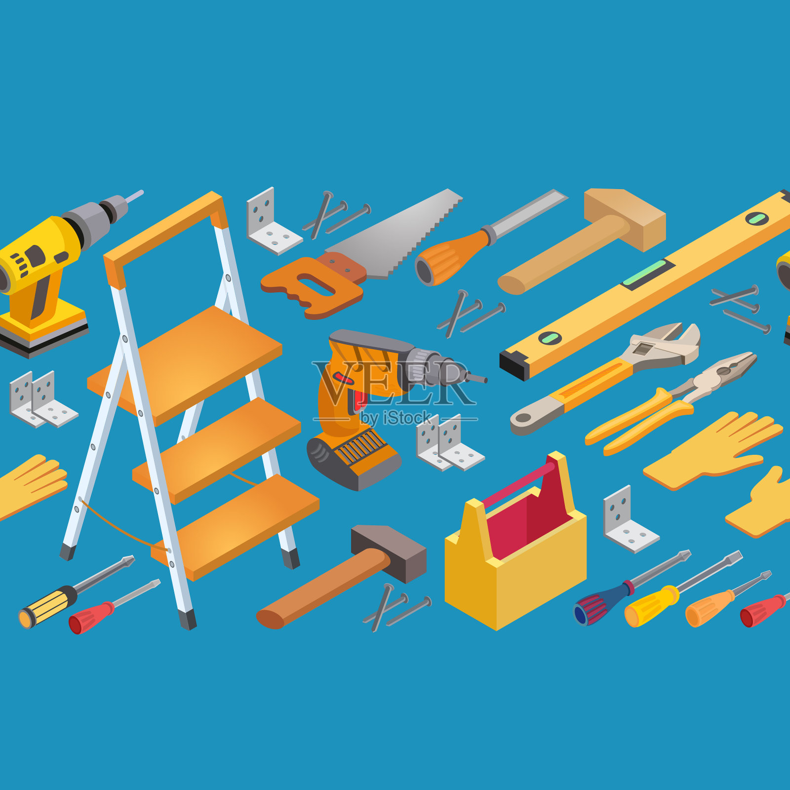 施工工具无缝图案等距插画图片素材