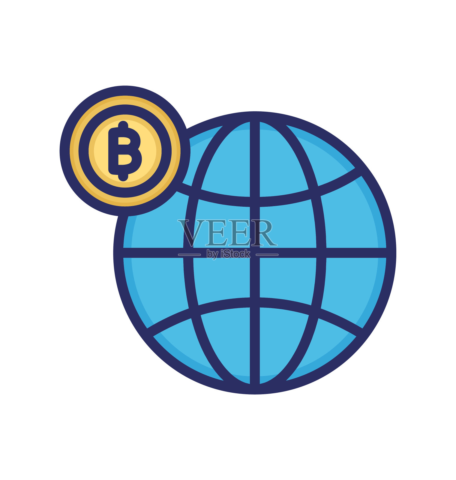全球比特币,全球比特币投资,全球货币,全球完全可编辑的矢量图标插画图片素材