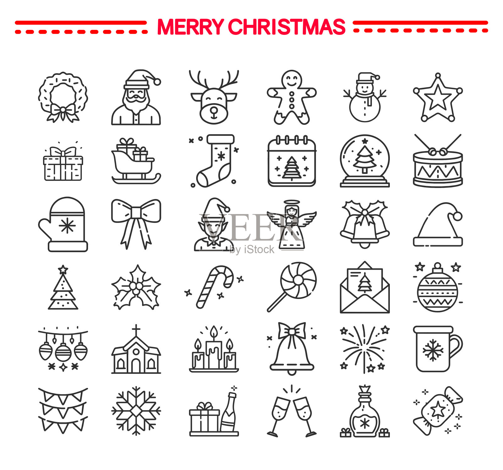 圣诞图标集,寒假背景。插画图片素材