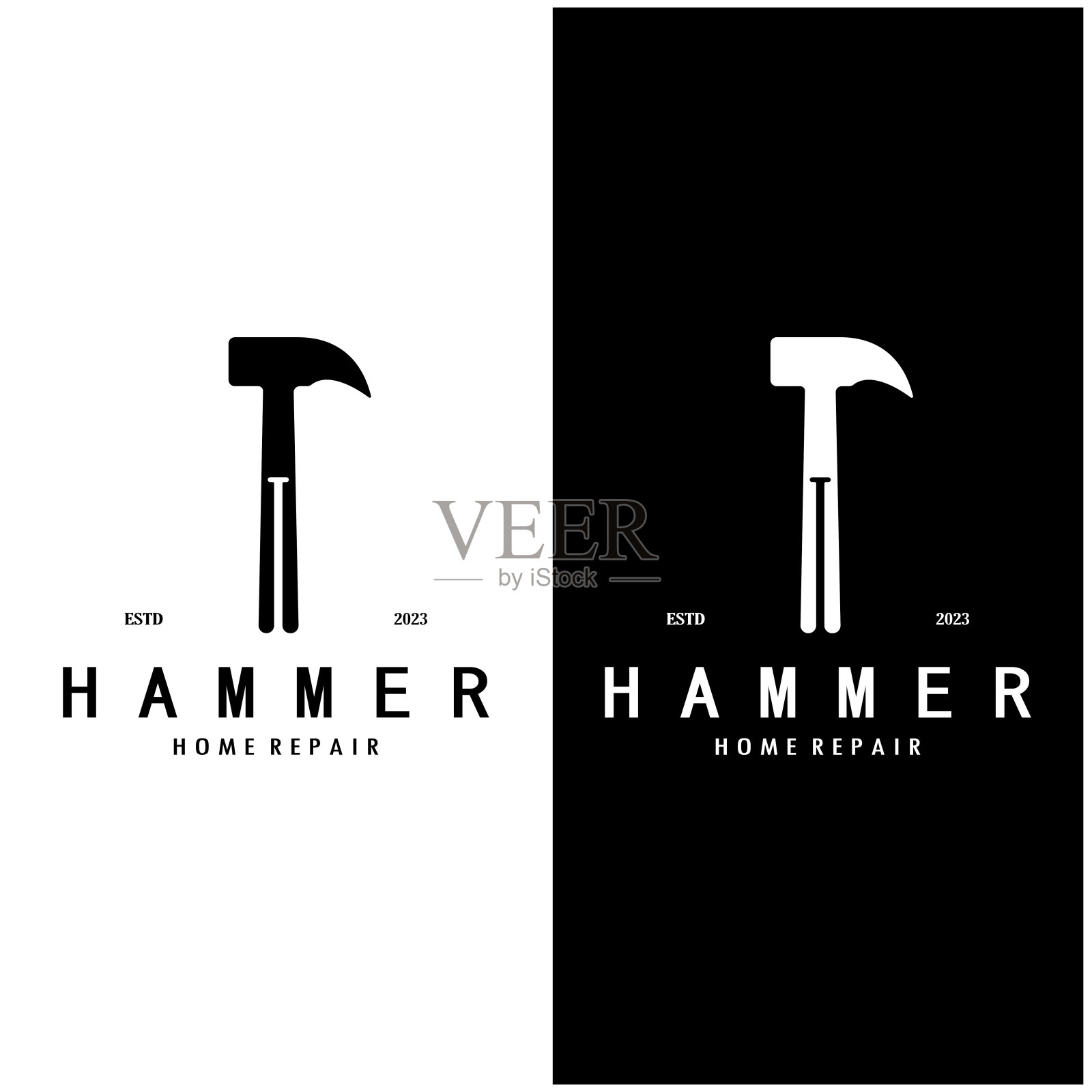 复古复古的交叉锤子和钉子标志,用于家庭维修服务,木工,徽章,建筑商,木工,建筑,矢量插画图片素材