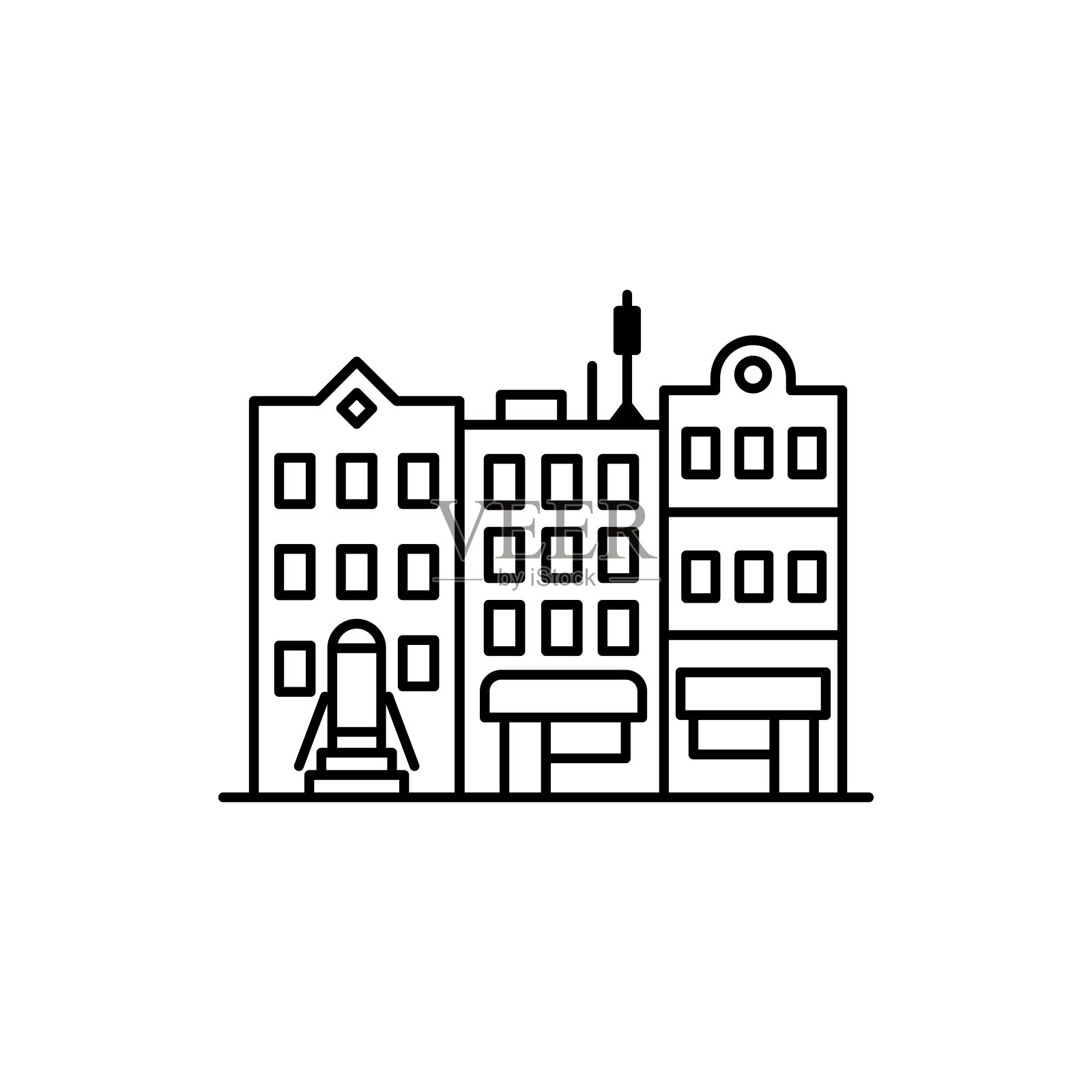 建筑标志黑色细线图标。向量插画图片素材