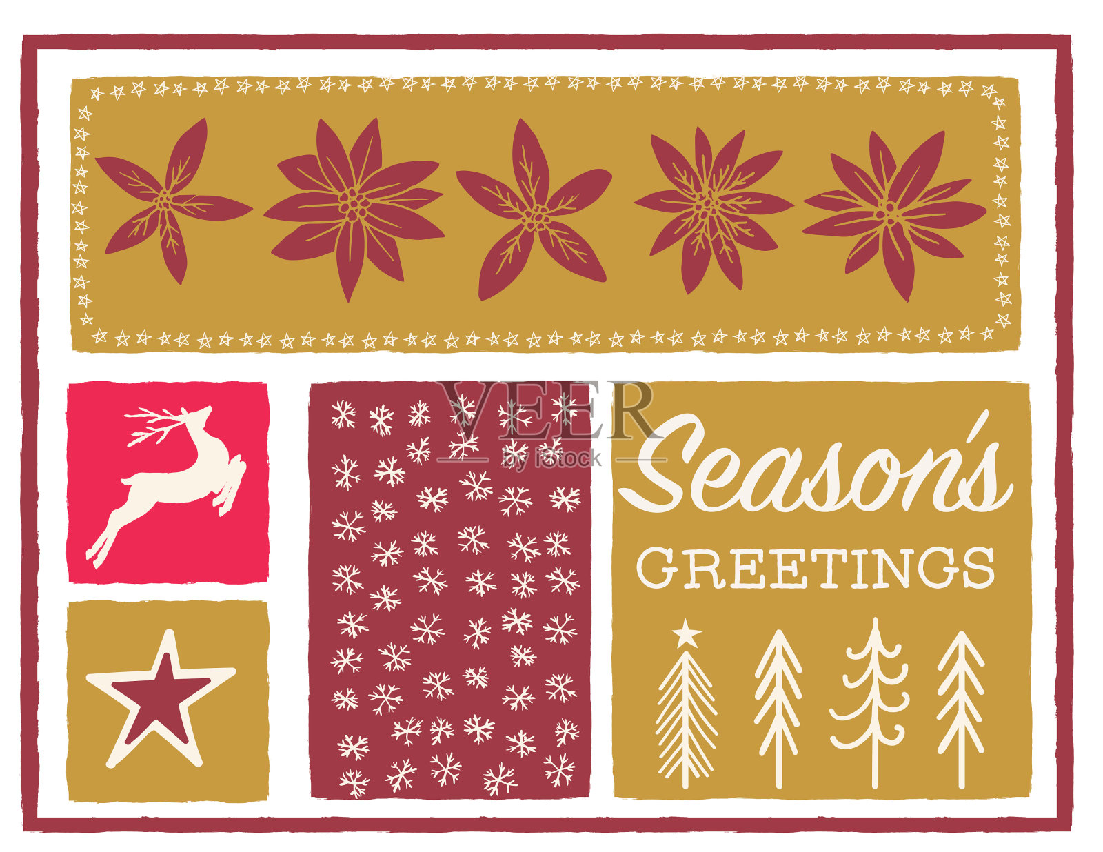 有趣的复古圣诞卡片模板插画图片素材