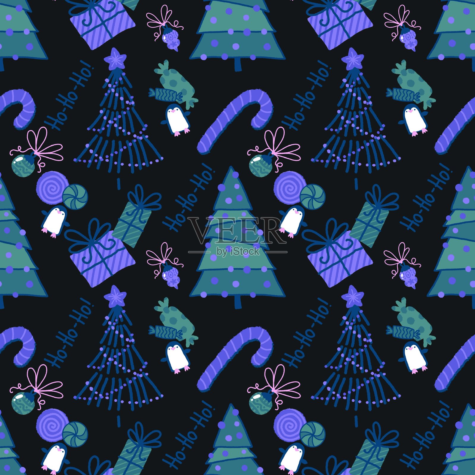 圣诞树的无缝图案包装纸和织物插画图片素材