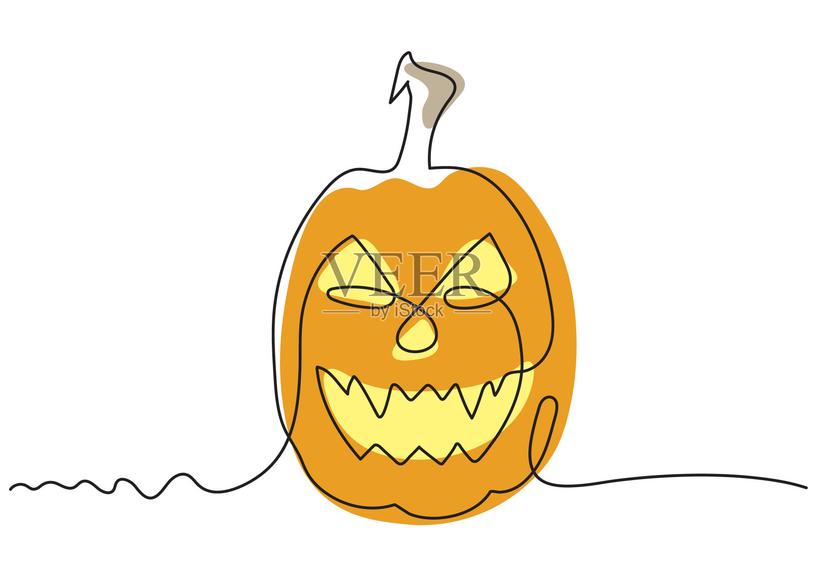 椭圆形黄色矢量南瓜与邪恶的脸万圣节插画图片素材