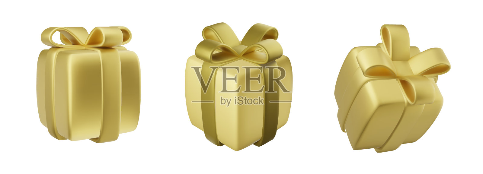 矢量集黄金礼品盒与金丝带。现实的3D礼盒,孤立的背景。插画图片素材