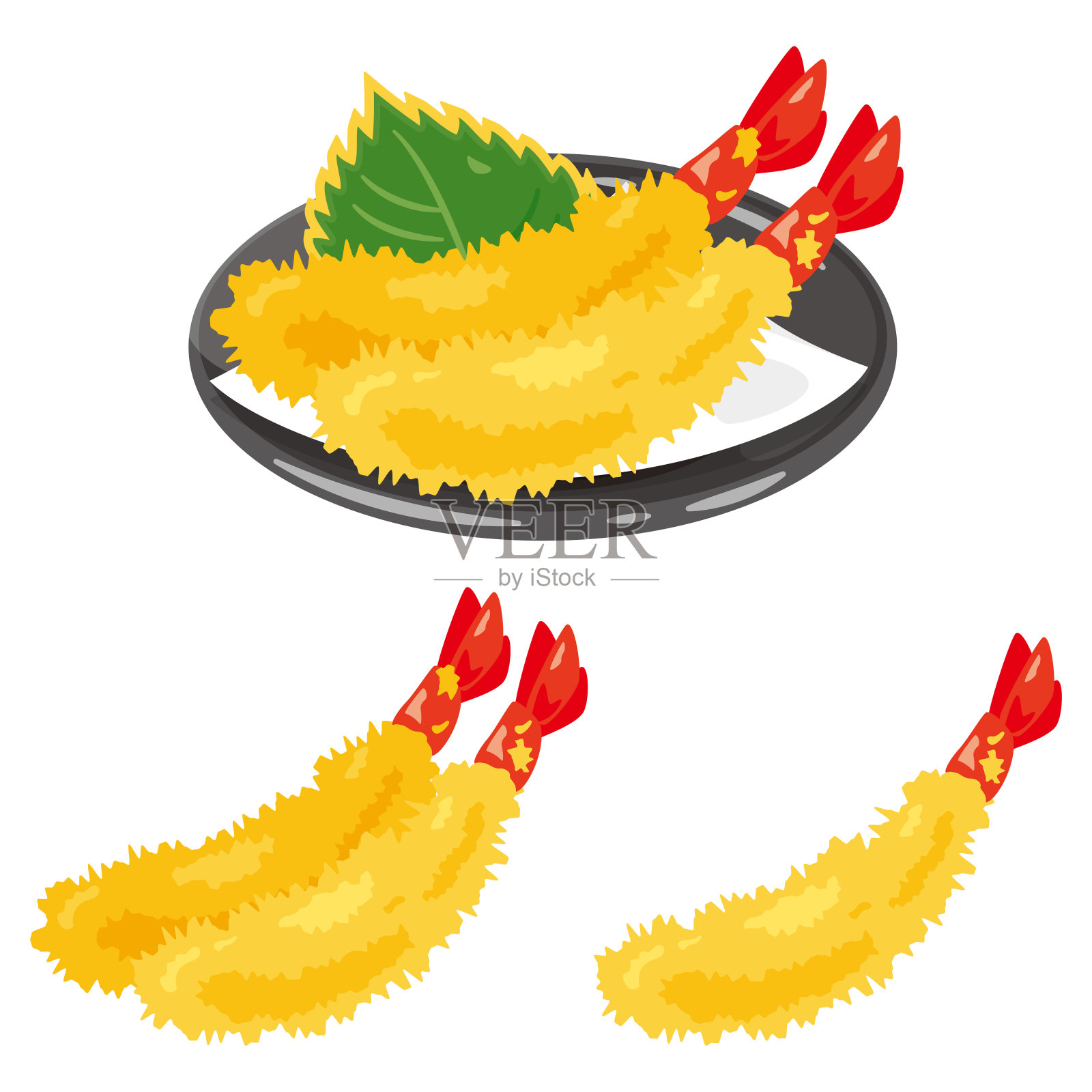 盘里的虾天妇罗插画图片素材