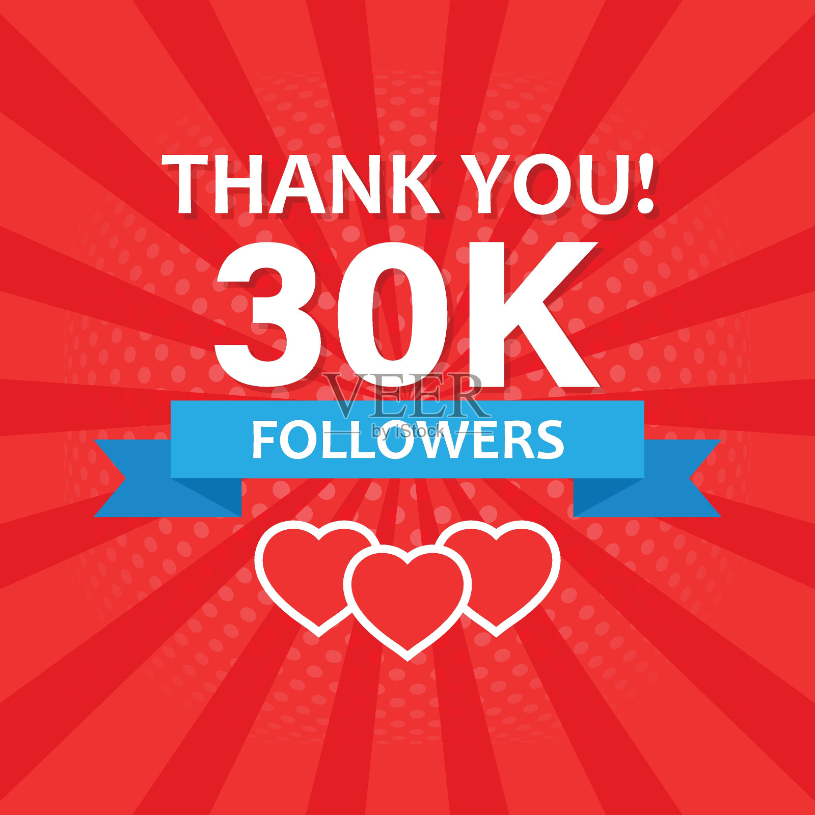 谢谢你的3万粉丝图标在平面风格。订阅量矢量插图孤立的背景。3万追随者标牌经营理念。插画图片素材