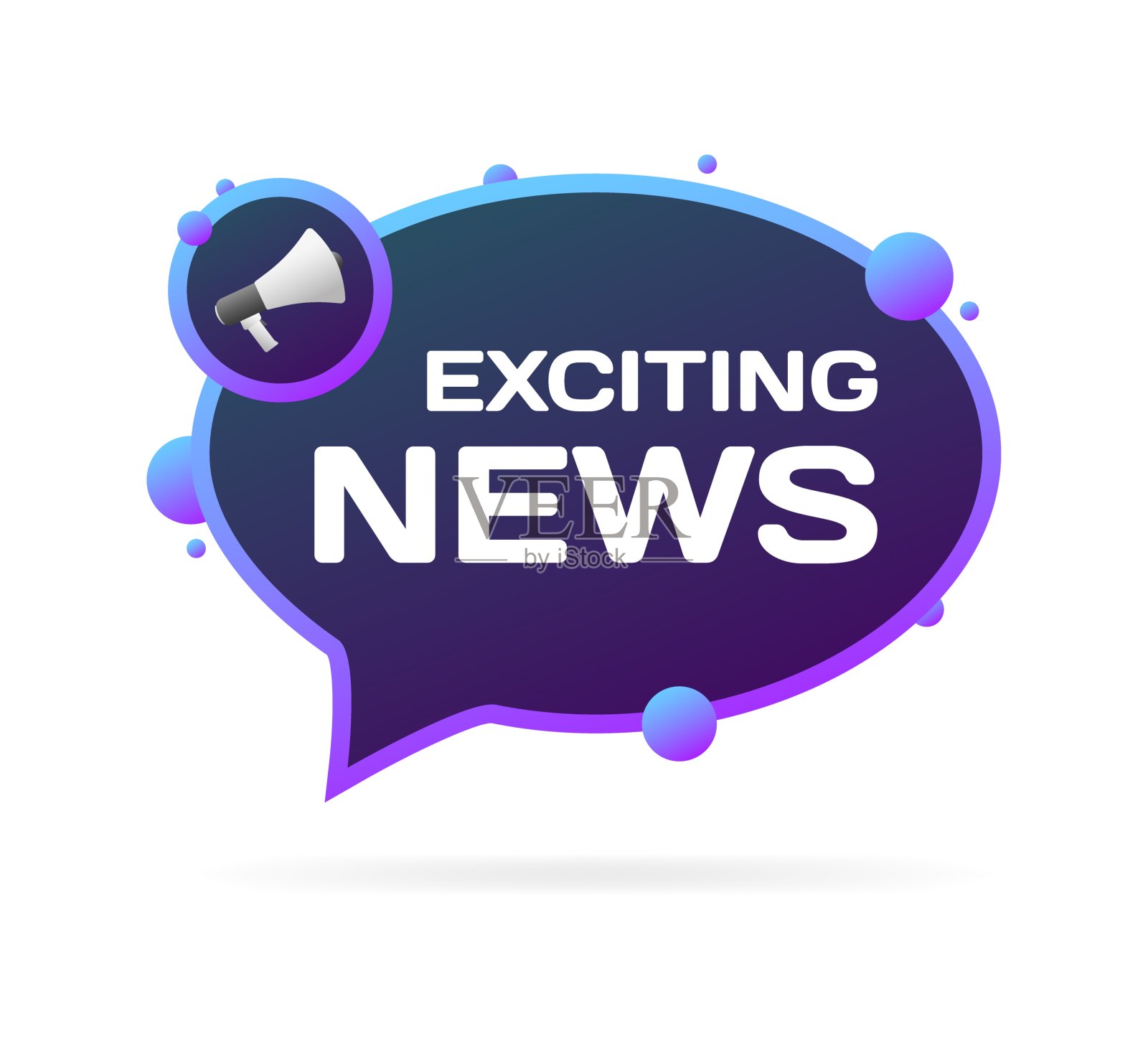 令人兴奋的新闻泡沫。扁平,紫色,扩音器图标,激动人心的新闻标志。矢量图标插画图片素材