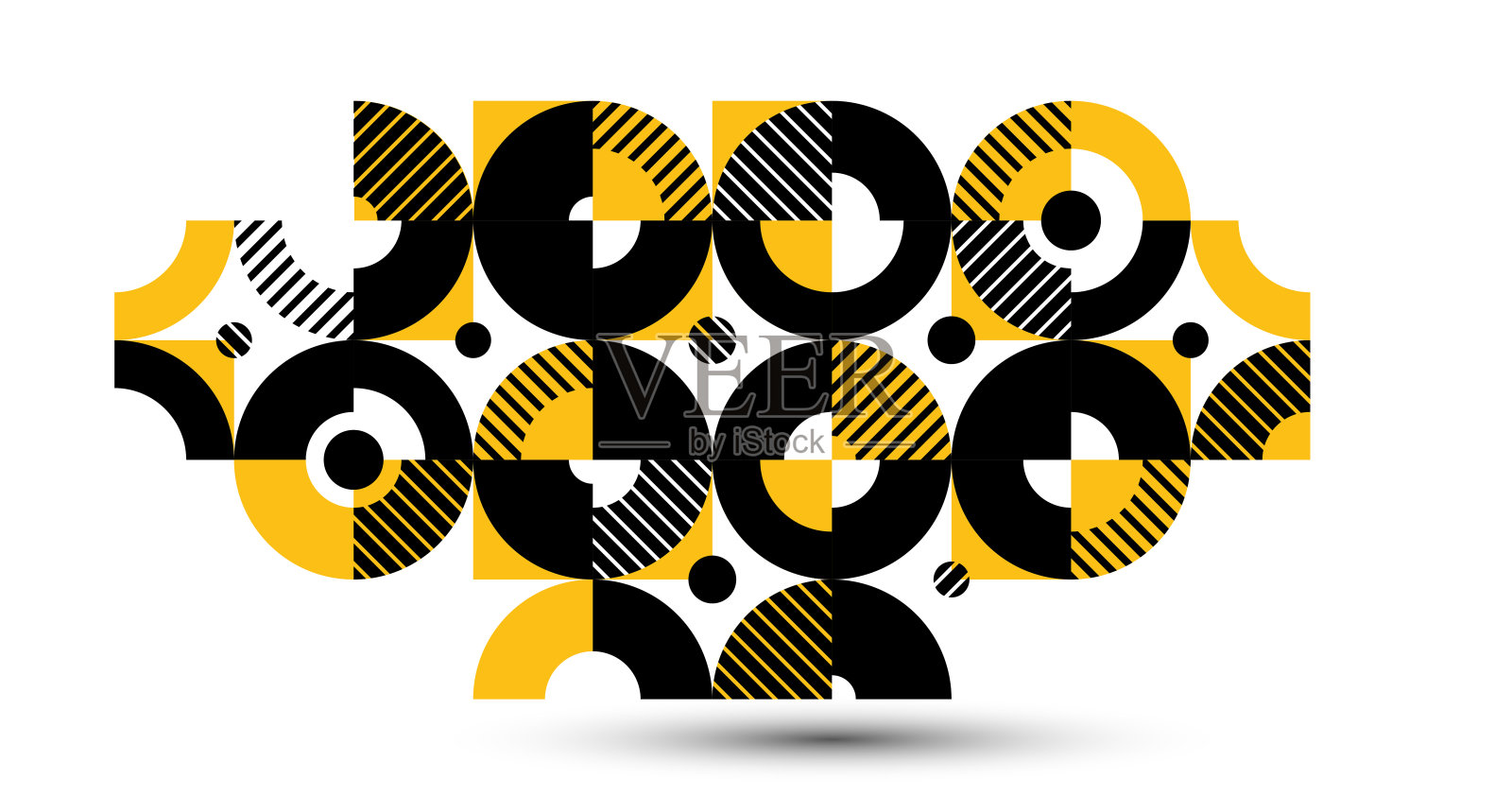 几何抽象艺术,矢量几何背景与瓷砖的圆形和其他形状,条纹纹理现代主义风格的线性图案,创意设计。插画图片素材