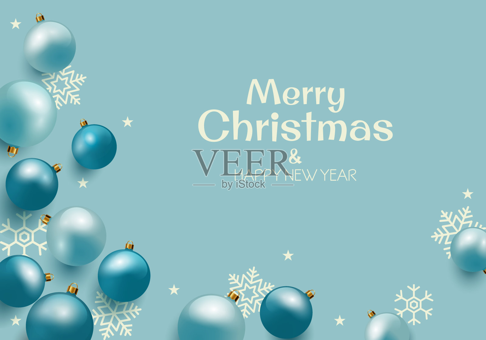 圣诞蓝色背景装饰球和祝贺标志插画图片素材