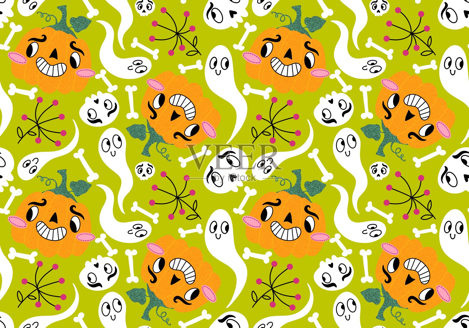 万圣节无缝南瓜图案用于织物和纺织品及包装插画图片素材