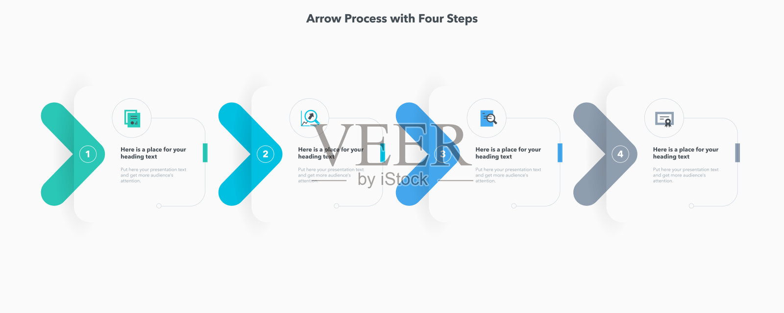 带有四个彩色阶段的箭头工艺流程图。插画图片素材