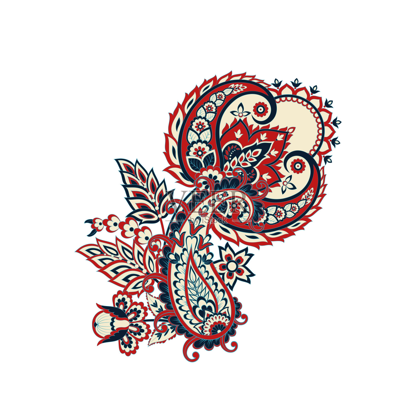 佩斯利矢量孤立图案。锦缎风格复古插图插画图片素材