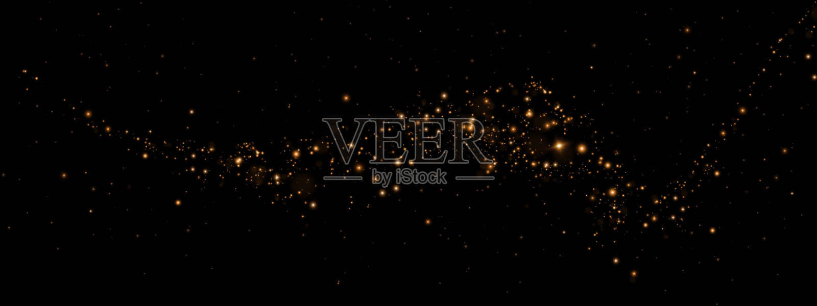 尘埃火花和金色的星星闪耀着特殊的光芒。矢量火花在黑色背景。圣诞灯光效果。闪闪发光的魔法尘埃颗粒。插画图片素材