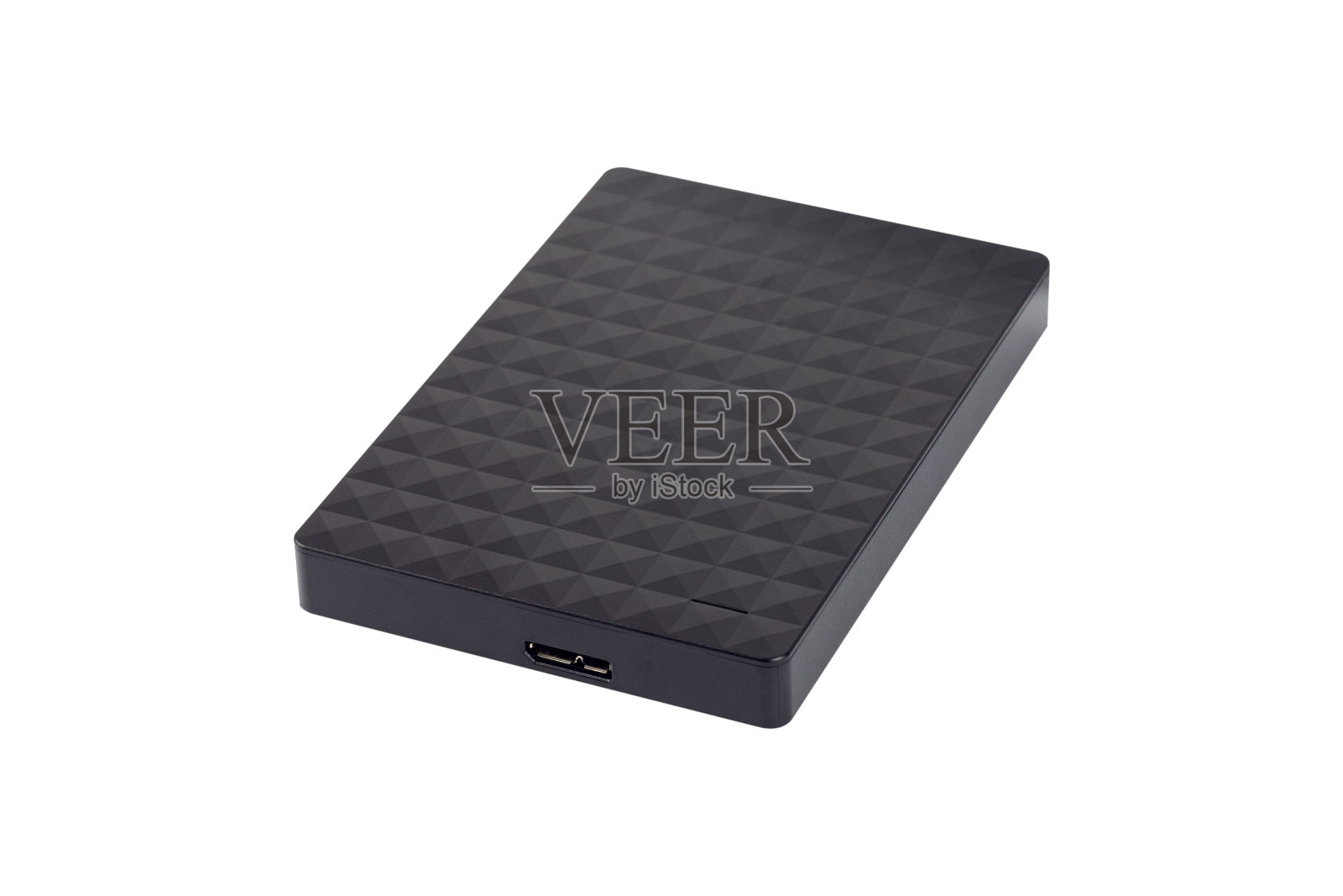 外置硬盘带有USB 3.0连接线,黑色,与背景隔离照片摄影图片