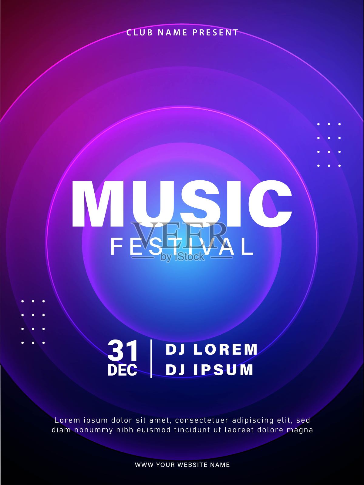 音乐节海报。音乐派对传单模板。未来色彩缤纷的音乐派对邀请函设计。矢量图插画图片素材