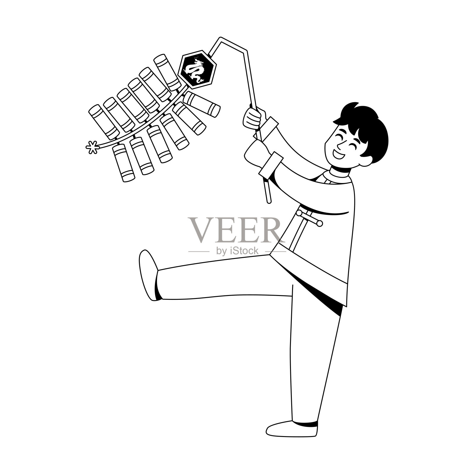 矢量中国新年男孩鞭炮插图孤立插画图片素材