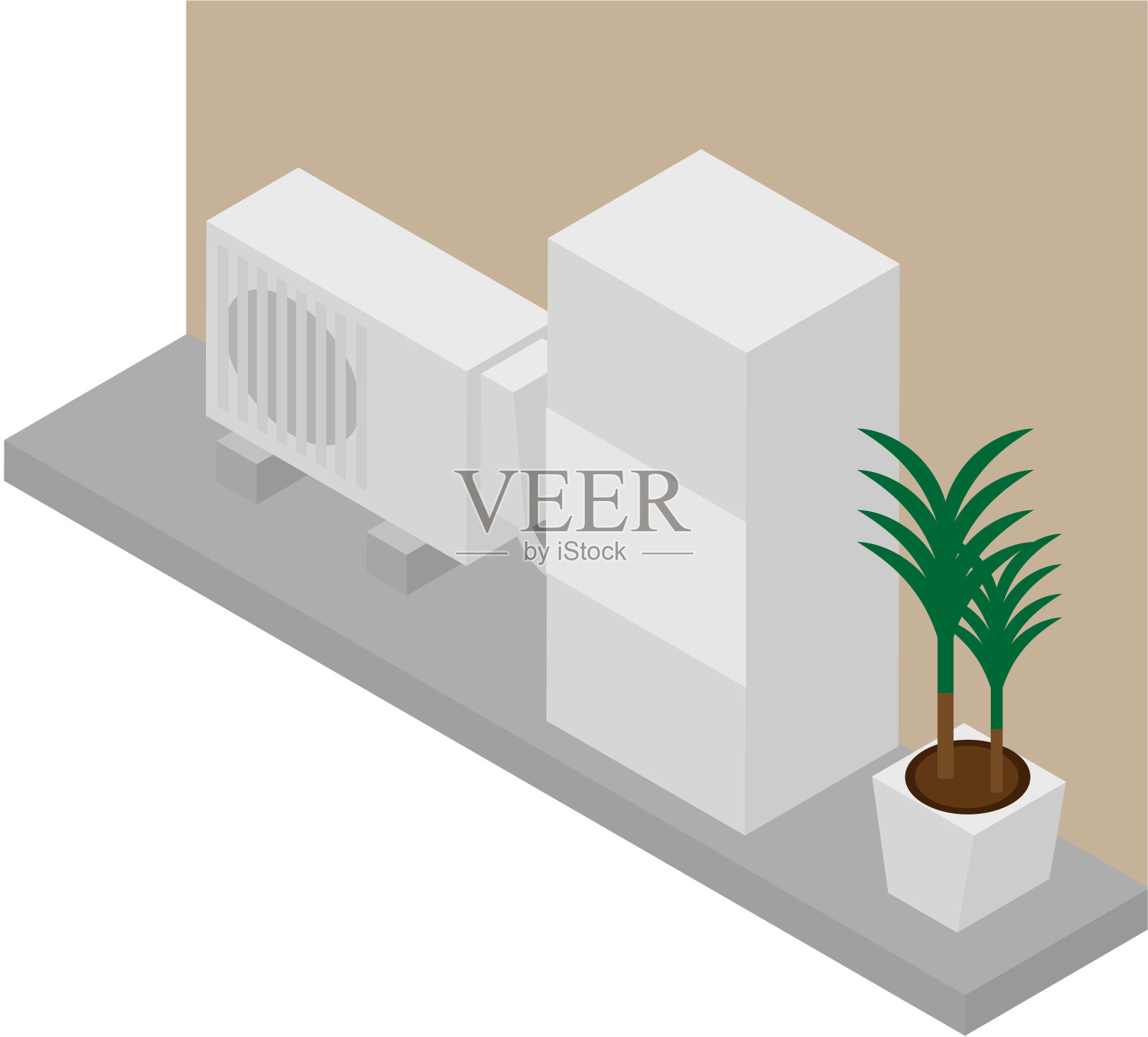 房子后面的等距热水器插画图片素材