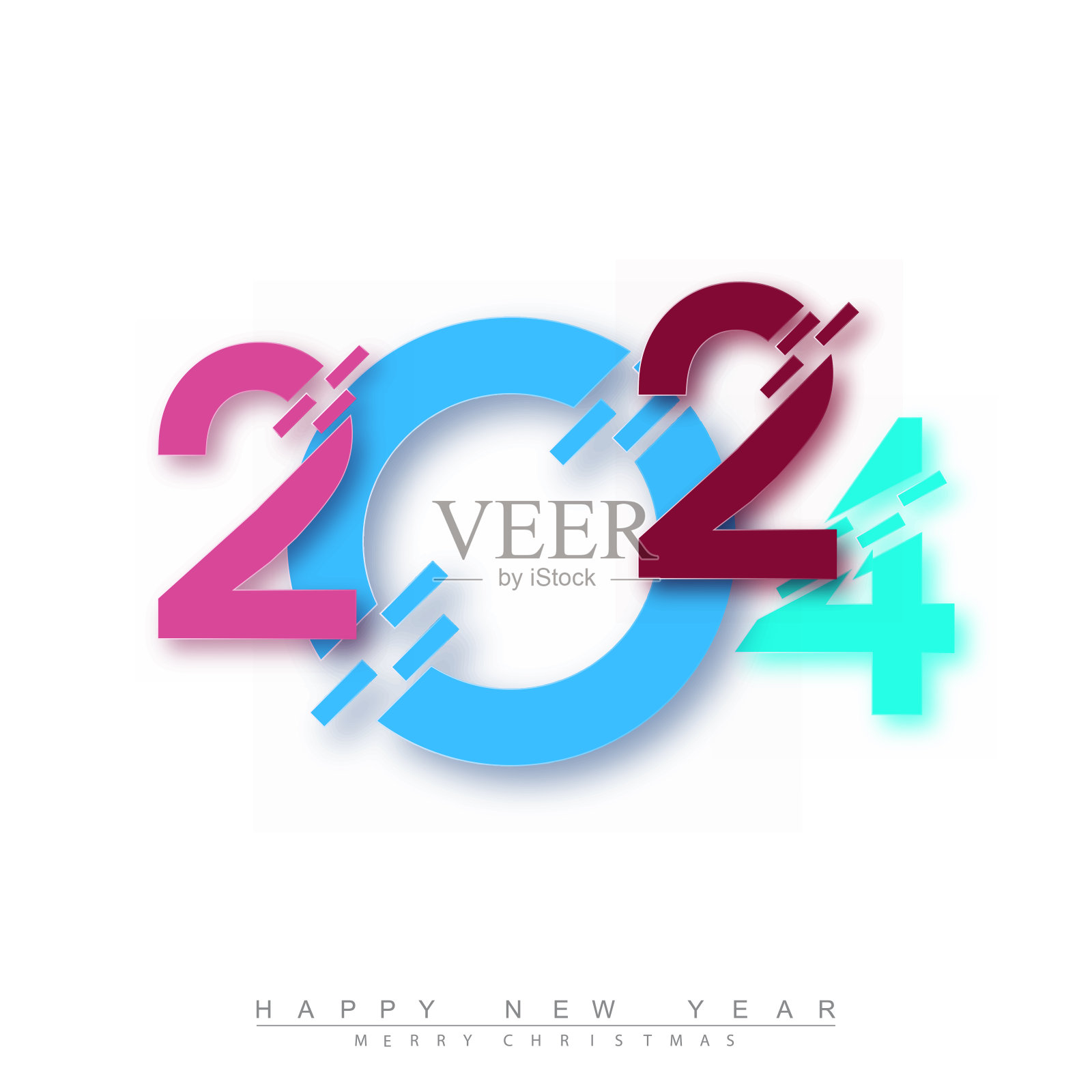 圣诞和经典的新年快乐2024设计。向量插画图片素材