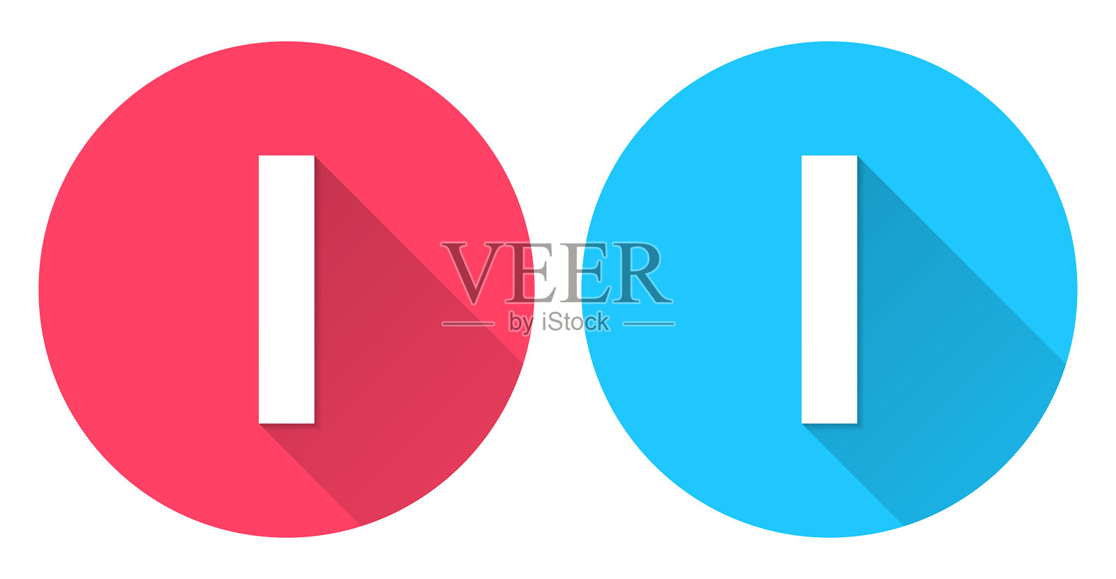 圆形图标,在红色或蓝色背景上有长阴影插画图片素材