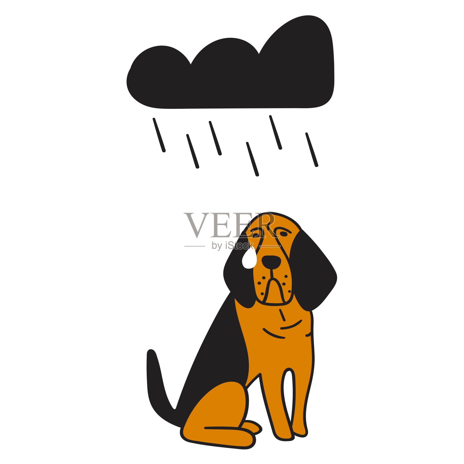 哭泣的流浪狗。矢量设计。白色背景插图。插画图片素材