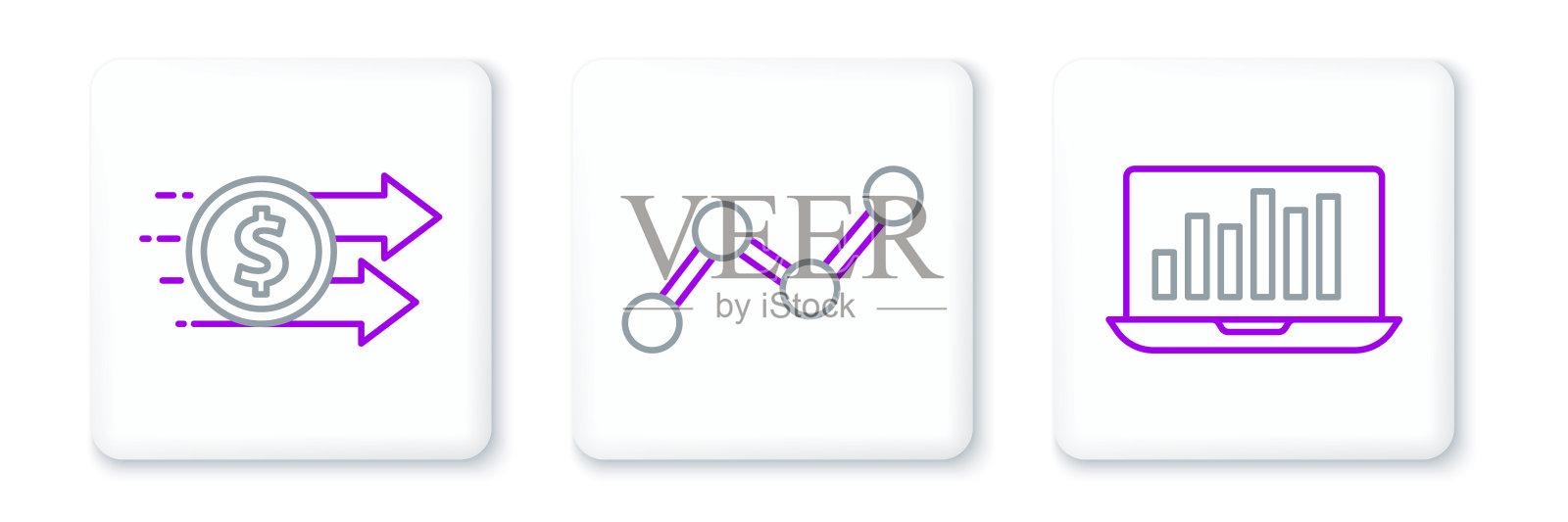 设置线笔记本电脑与图表,金融增长美元和图形信息图图标。向量插画图片素材