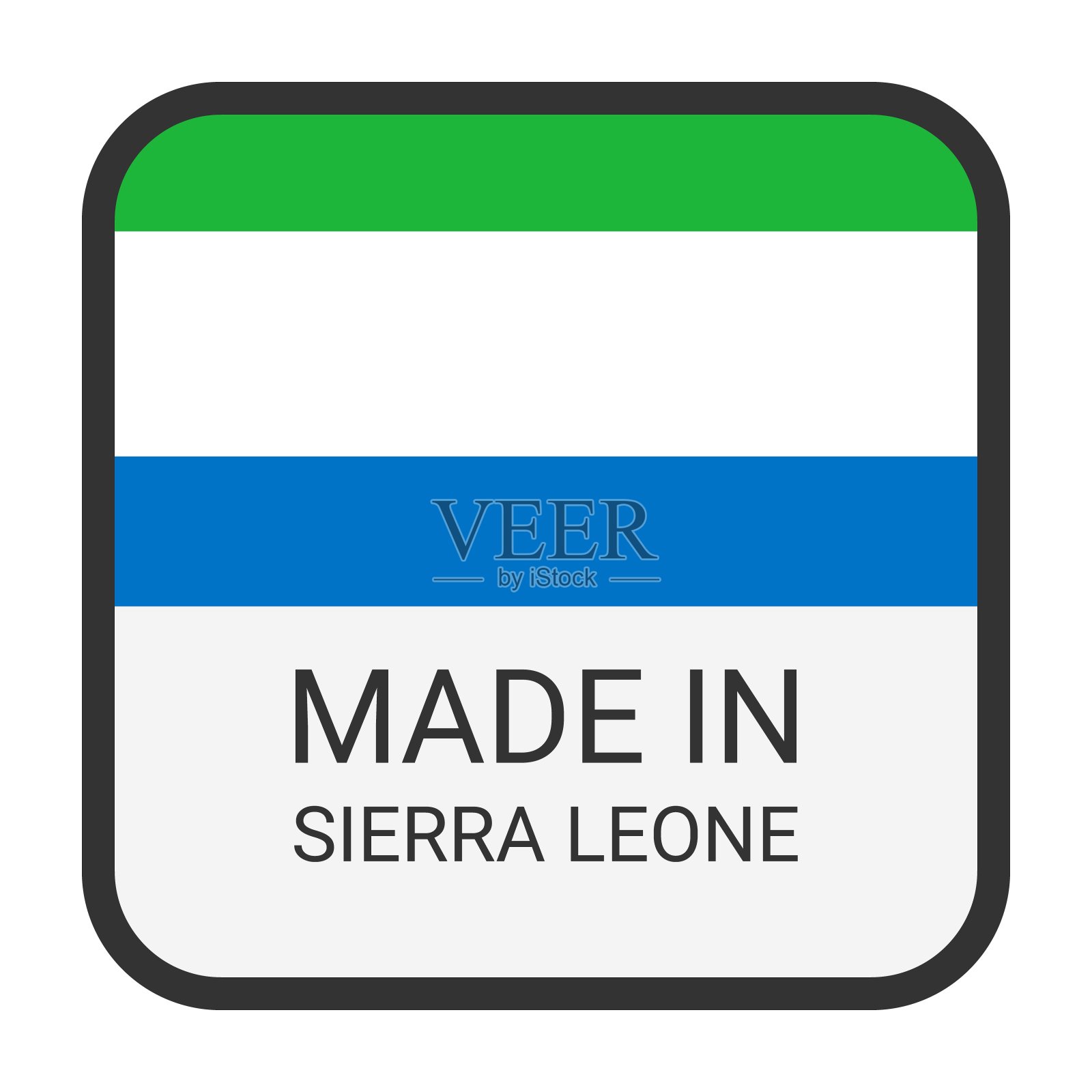 塞拉利昂制造徽章矢量。印有星星和国旗的贴纸。标志孤立在白色背景上。插画图片素材