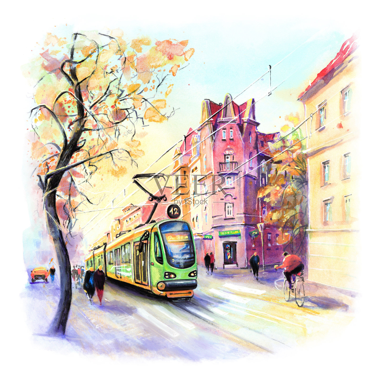 秋波兹南,波兰插画图片素材