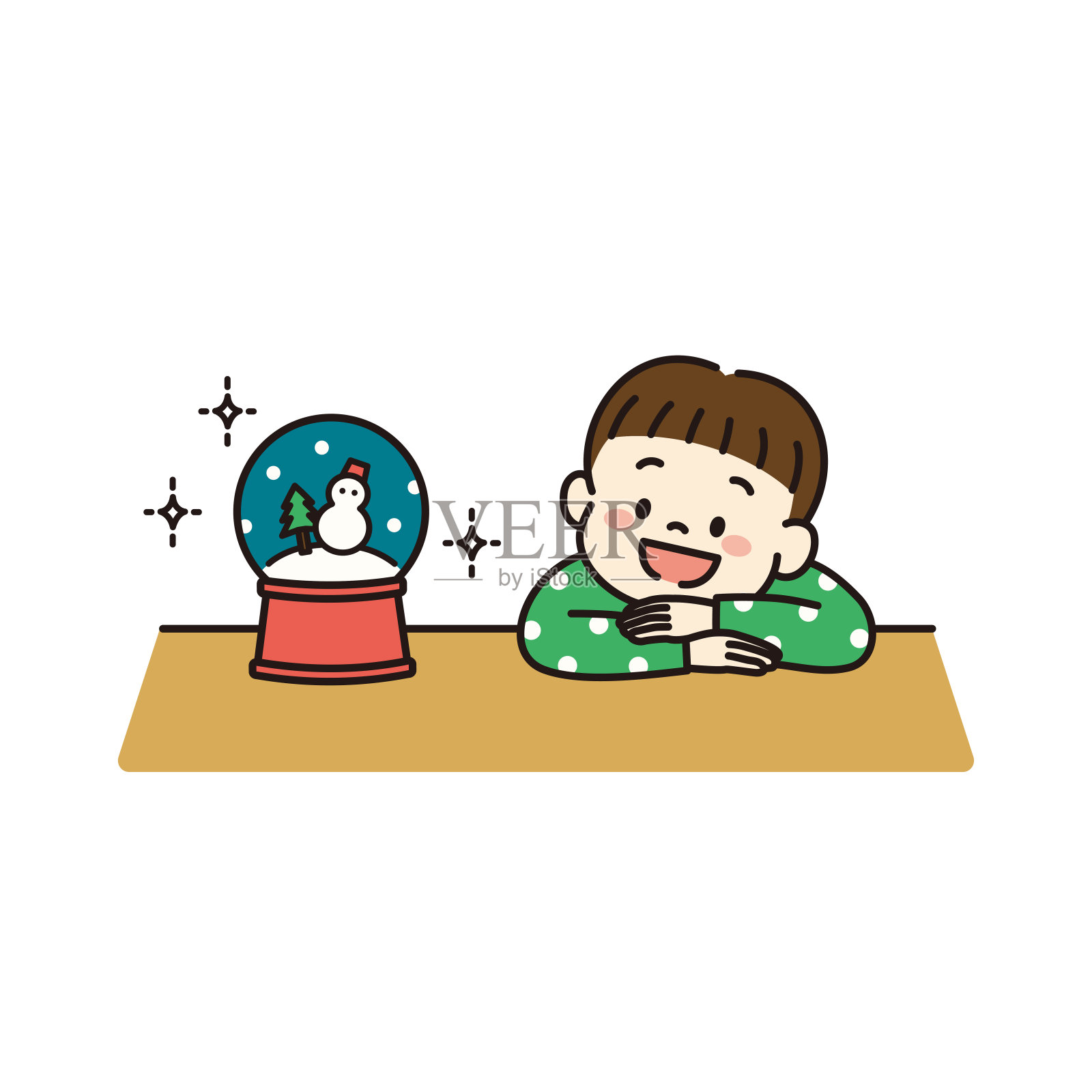 孩子在家里看雪人雪球的插图插画图片素材