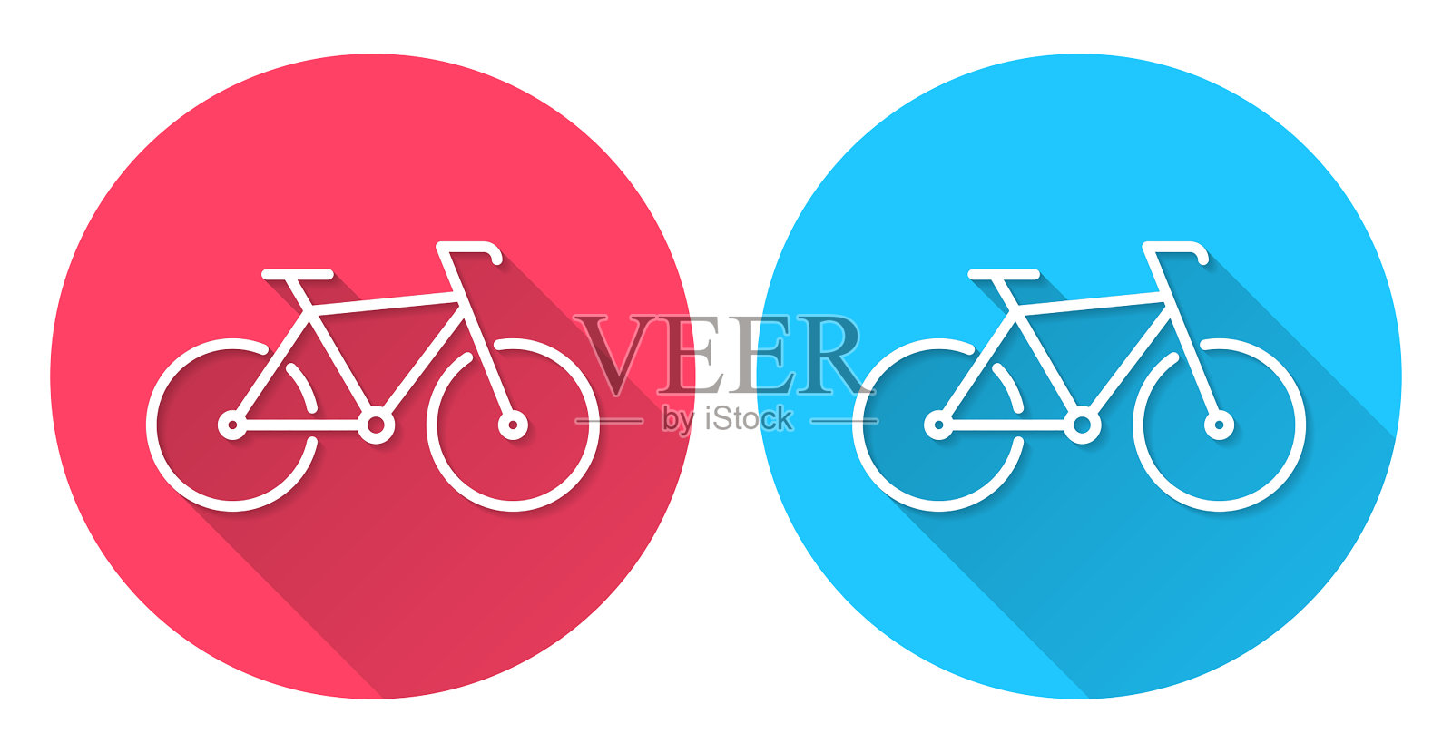 自行车。圆形图标与长阴影在红色或蓝色的背景插画图片素材