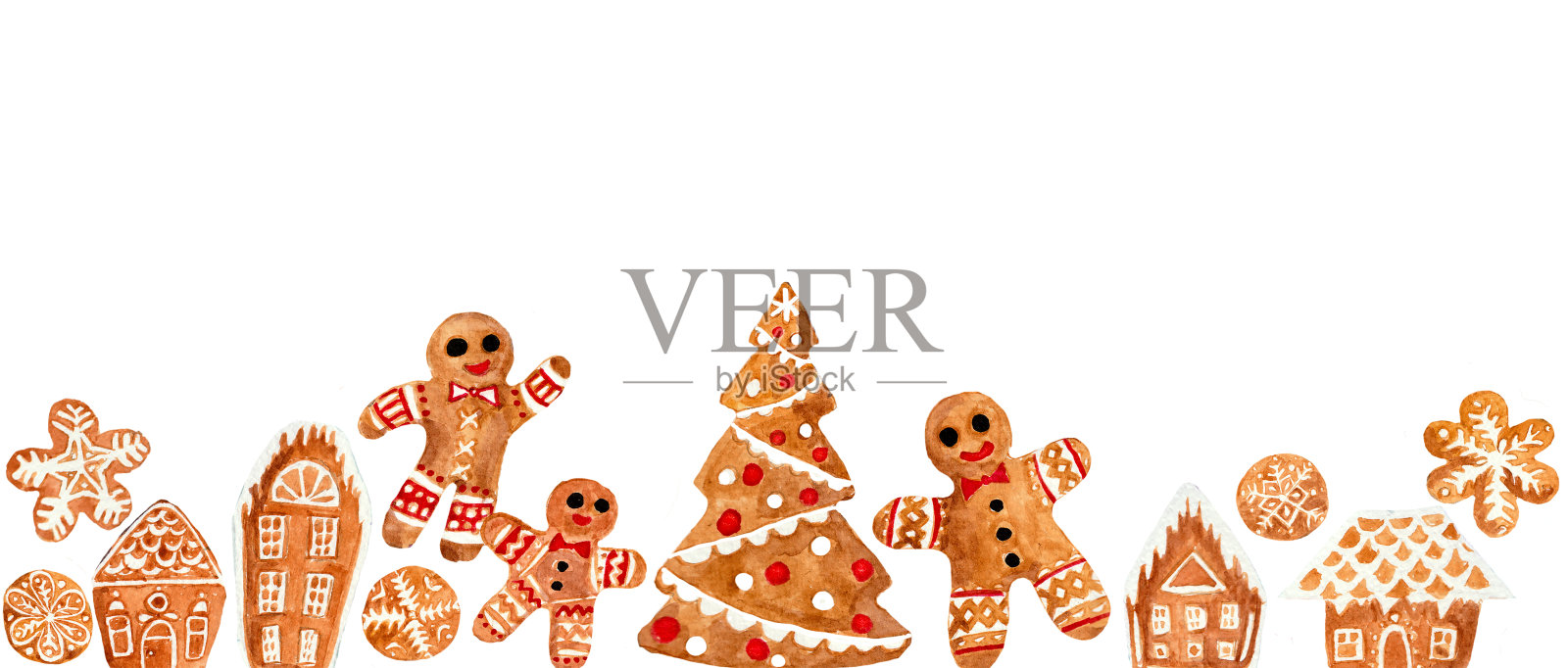 白色背景上不同形状的姜饼饼干。插图。插画图片素材