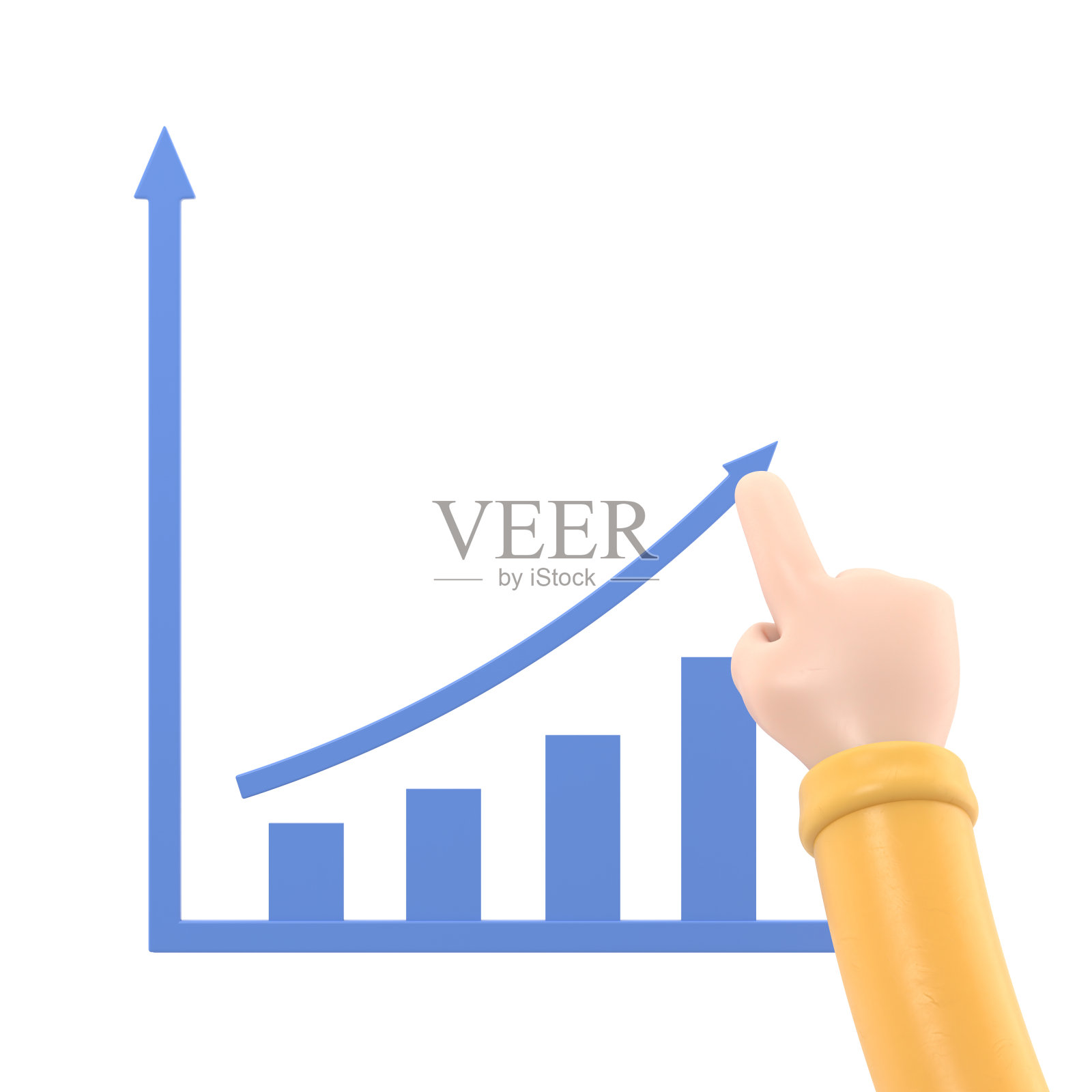 卡通手势图标模型。增长图概念。商人画了一张财务增长图表。三维插图平面设计。利润股票市场。白色背景的3d渲染。照片摄影图片